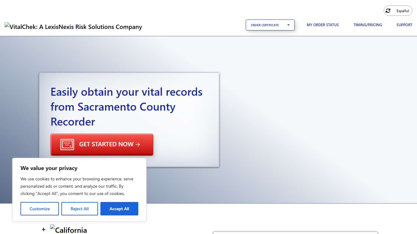 Sacramento County Recorder (CA) | Order Certificates - VitalChek